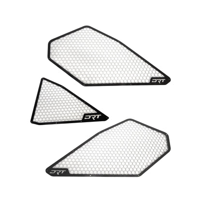 Three honeycomb-patterned panels with 'DRT' branding on a white background
