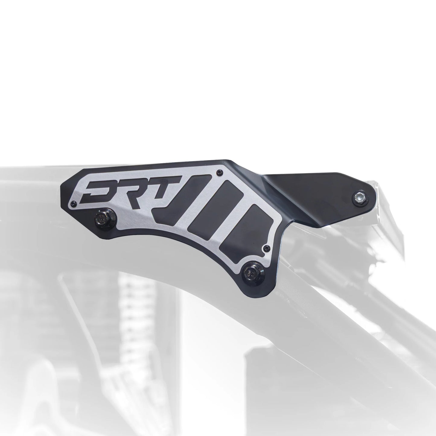 Close-up of a bike frame with 'DRT' branding on a white background