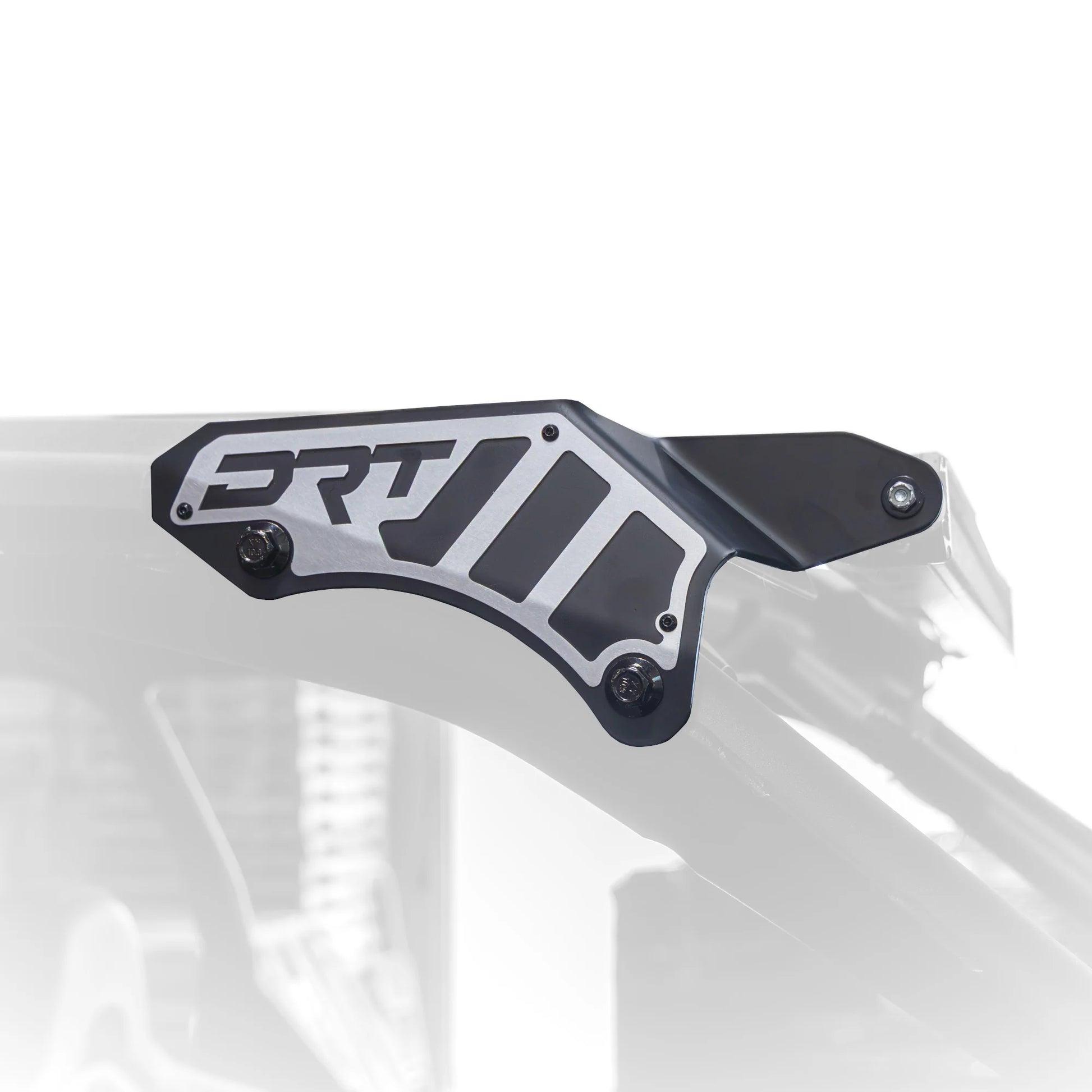 Close-up of a bike frame with 'DRT' branding on a white background