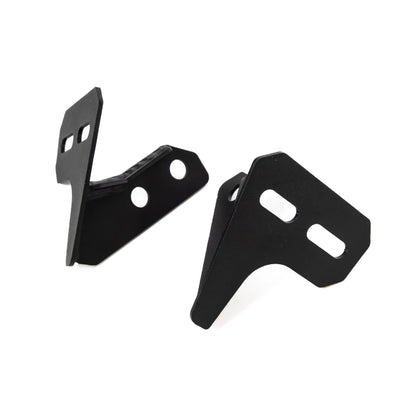 Two black metal brackets on a white background