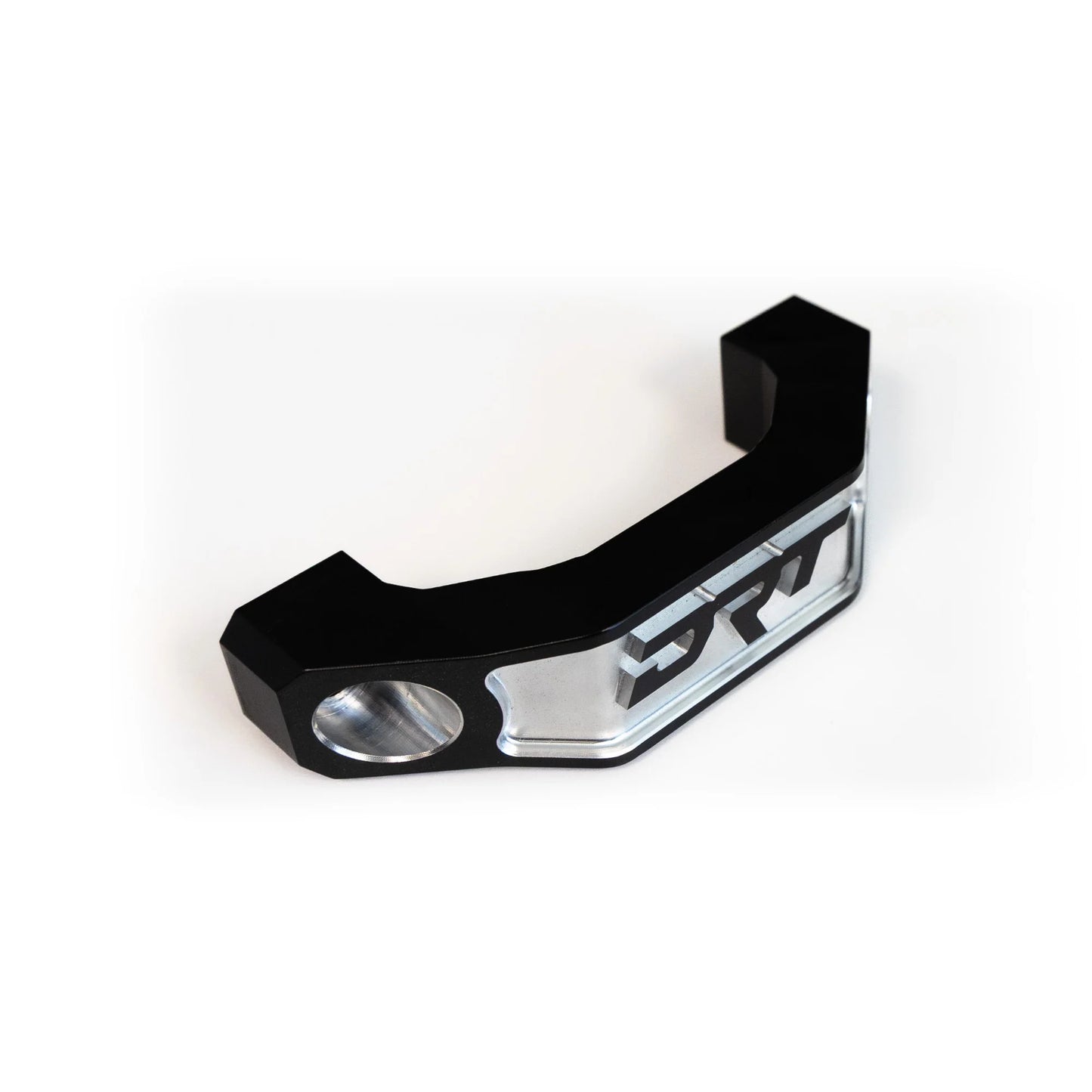 Black metal bracket with a logo on a white background