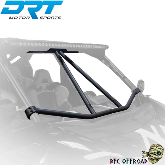 Black roll bar on a vehicle with DRT Motor Sports logo above