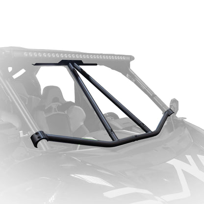Black roll bar on a vehicle with a white background