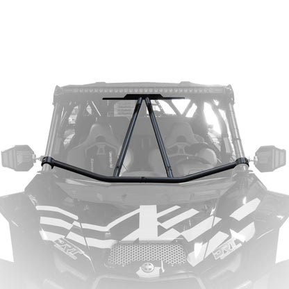 Clear windshield with black frame on a Kawasaki vehicle