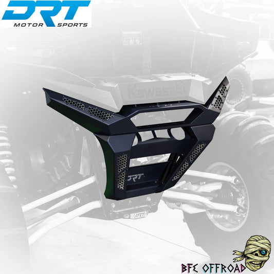 Black protective bumper on a vehicle with DRT Motor Sports branding.