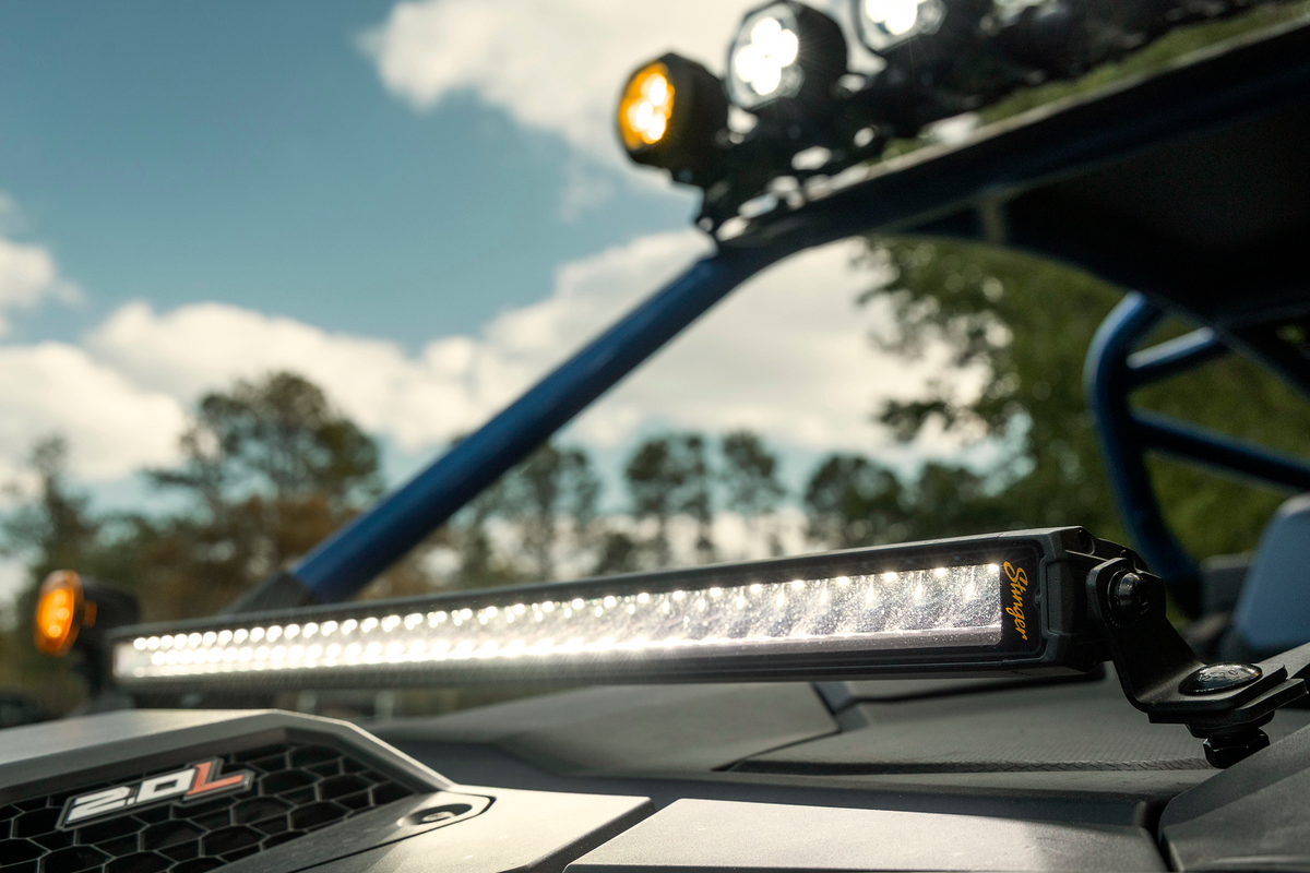 Stinger LED light bar mounted on off road vehicle hood