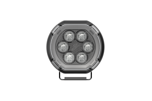 Stinger HEXCORE 6" LED pod light front view showing 6-LED array with clear lens and black aluminum housing