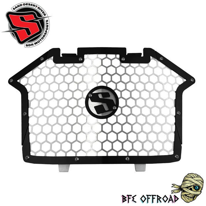SDR Front Grill on white background with SDR Motorsports Log and BFE Offroad Logo