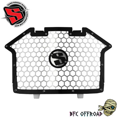 SDR Front Grill on white background with SDR Motorsports Log and BFE Offroad Logo