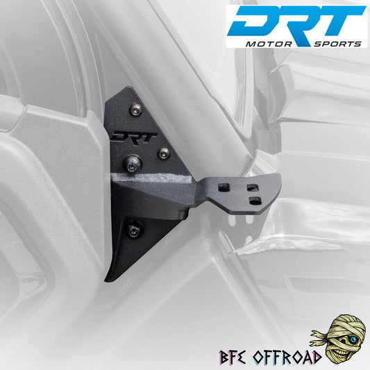 A-piller light bracket on grey background with DRT and BFE Offroad logo's
