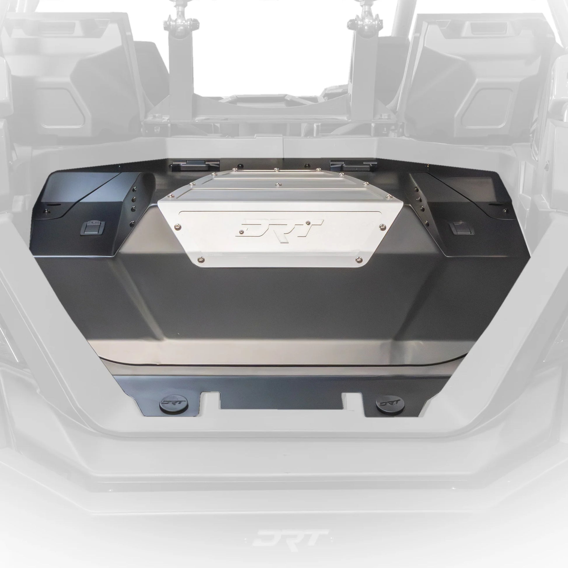Metal undercarriage guard on a vehicle with a white background