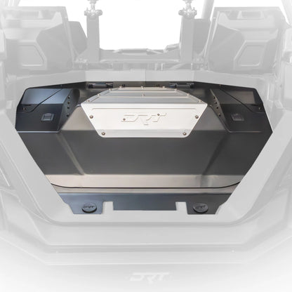 Metal undercarriage guard on a vehicle with a white background