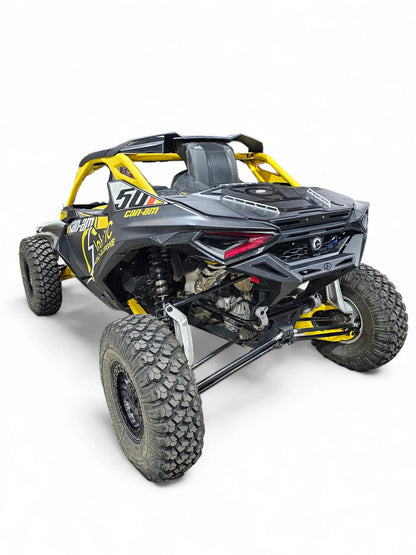Off-road vehicle with a black and yellow design on a white background