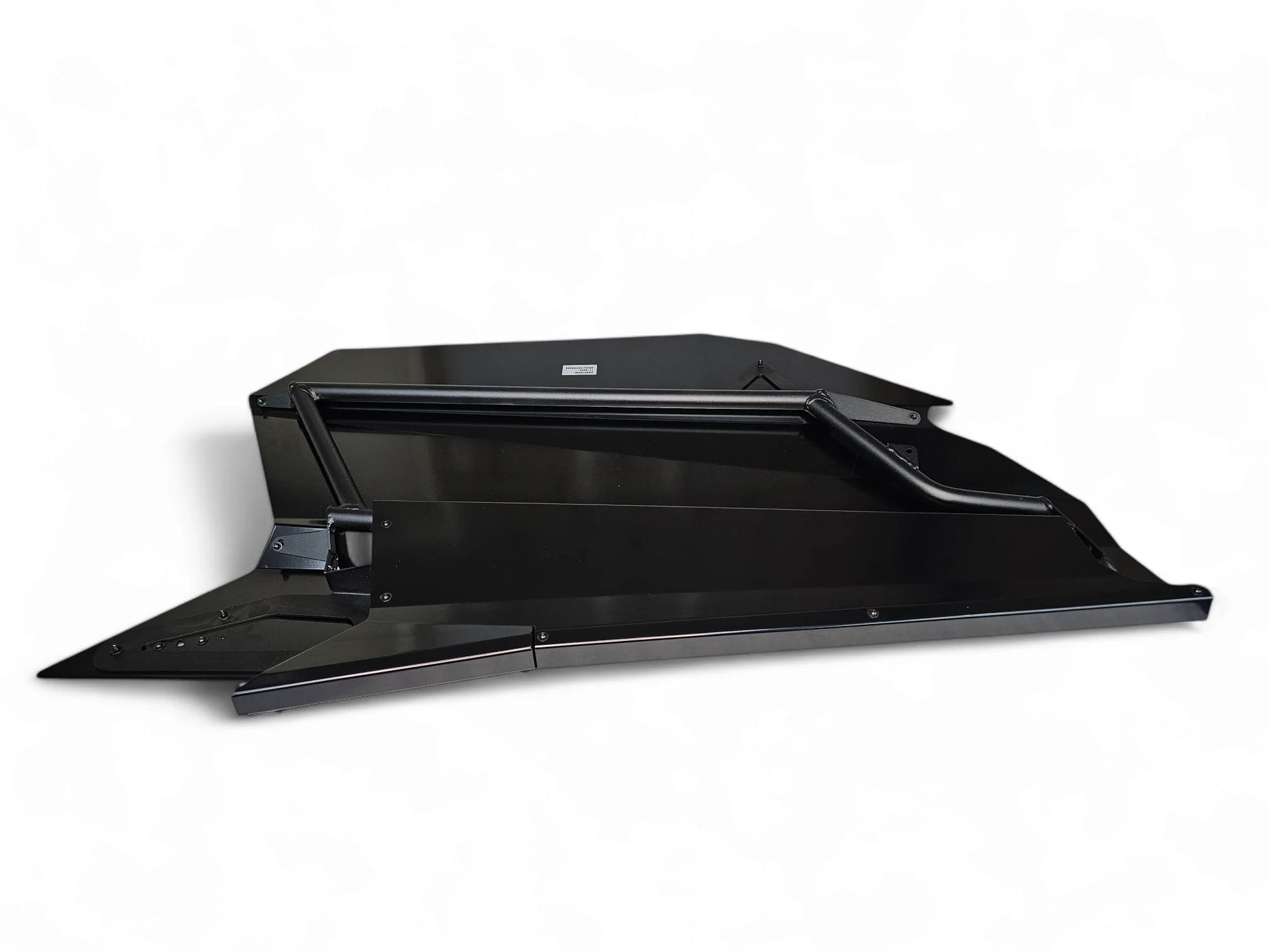 Black metal roof rack on a white background