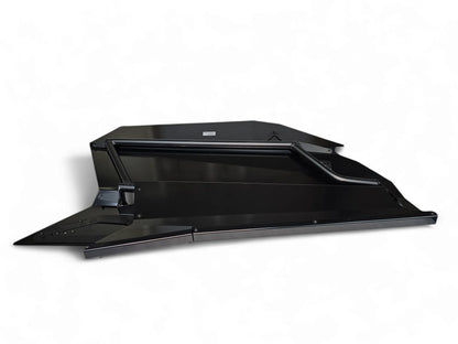 Black metal roof rack on a white background