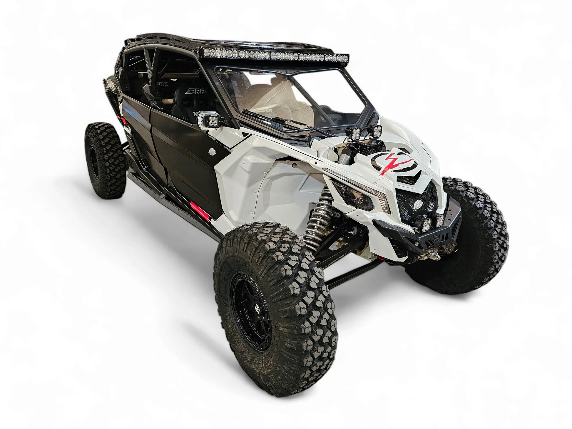 Off-road vehicle with large tires on a white background