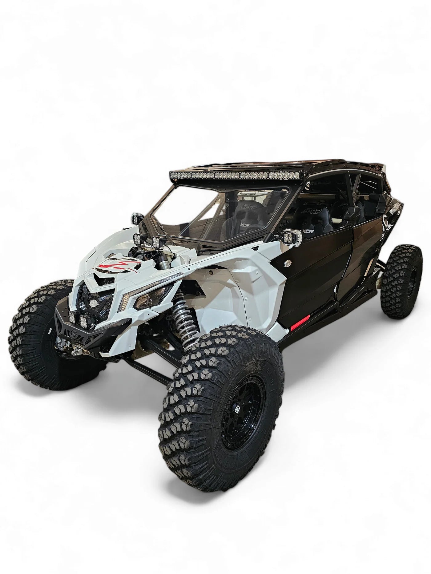 Off-road vehicle with large tires on a white background