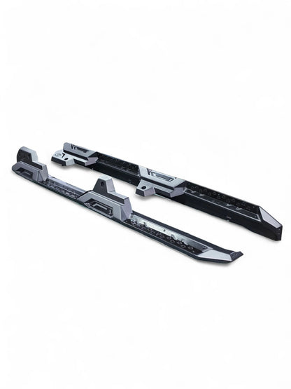 Pair of black and side steps on a white background