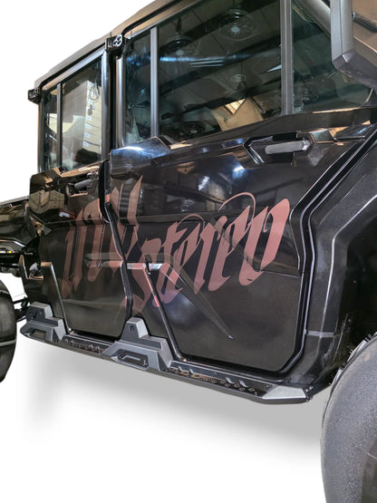 Black off-road vehicle with 'UTV Stereo' branding on a white background