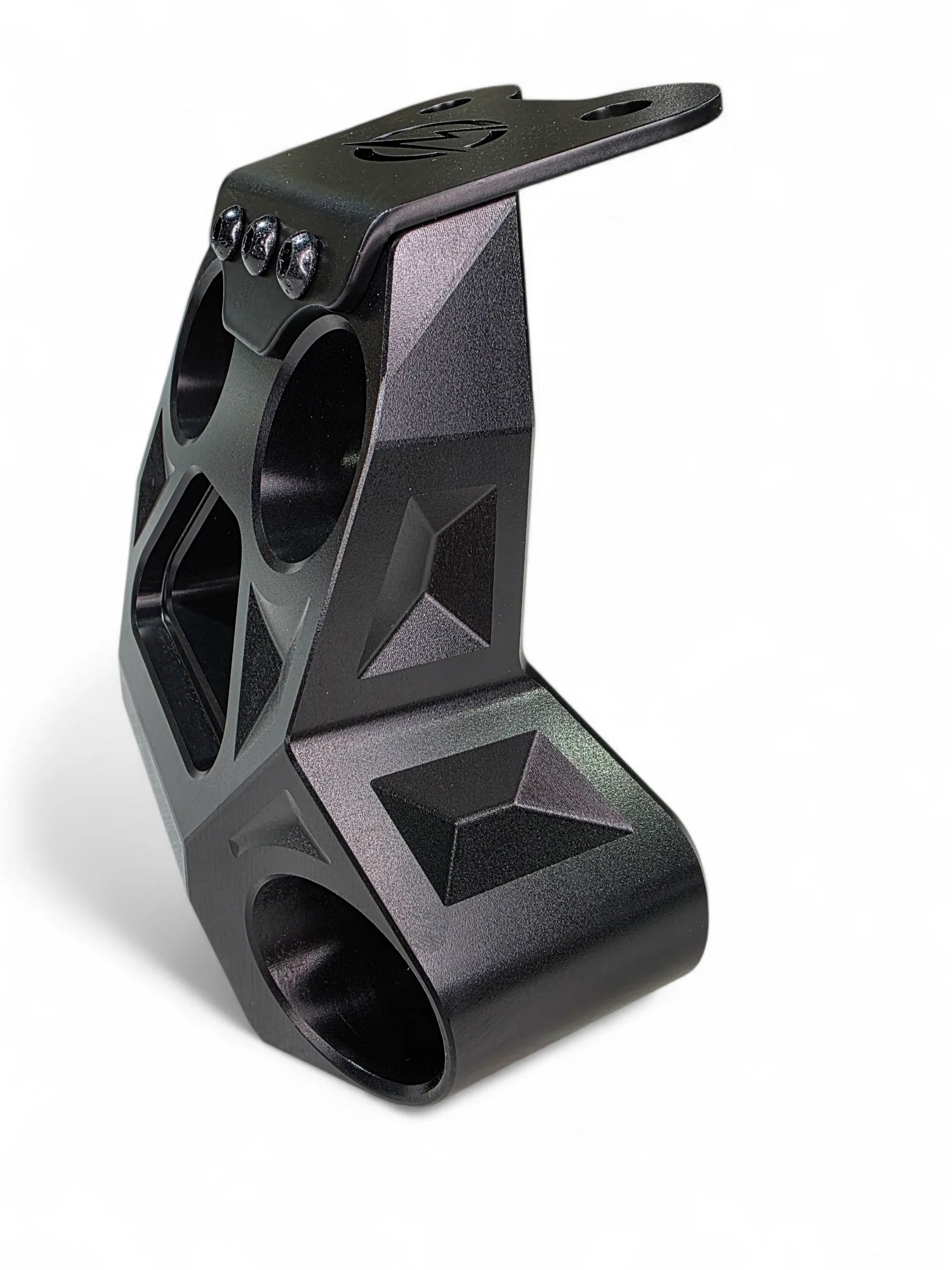 Black metal grip with geometric design on a white background