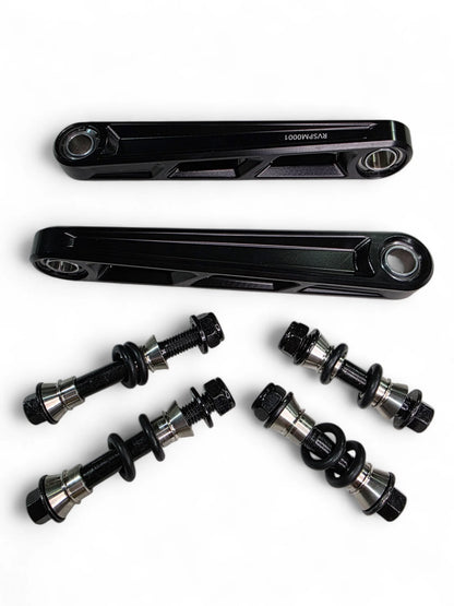two black sway bar links with hardware on white background