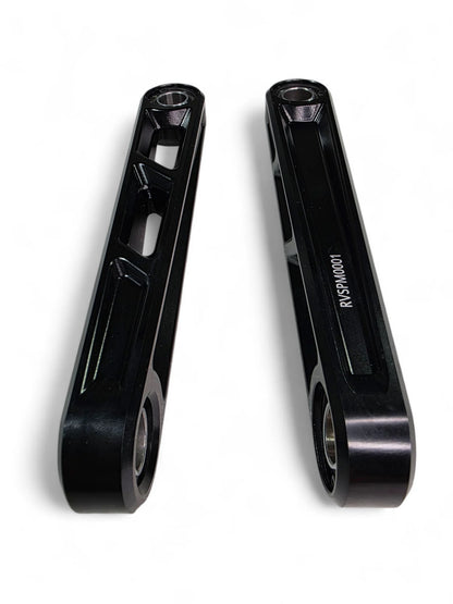 Two black Elektric Offroad Front sway bar links on white background