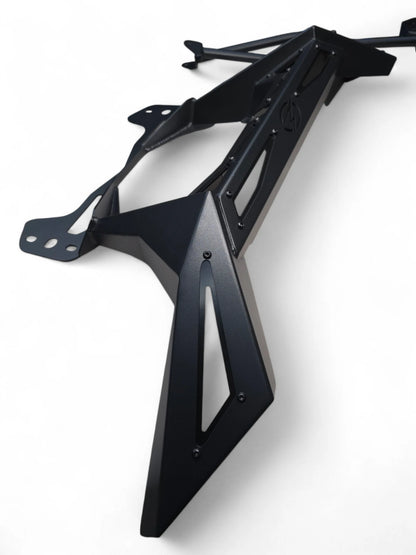 Black motorcycle front fender on a white background