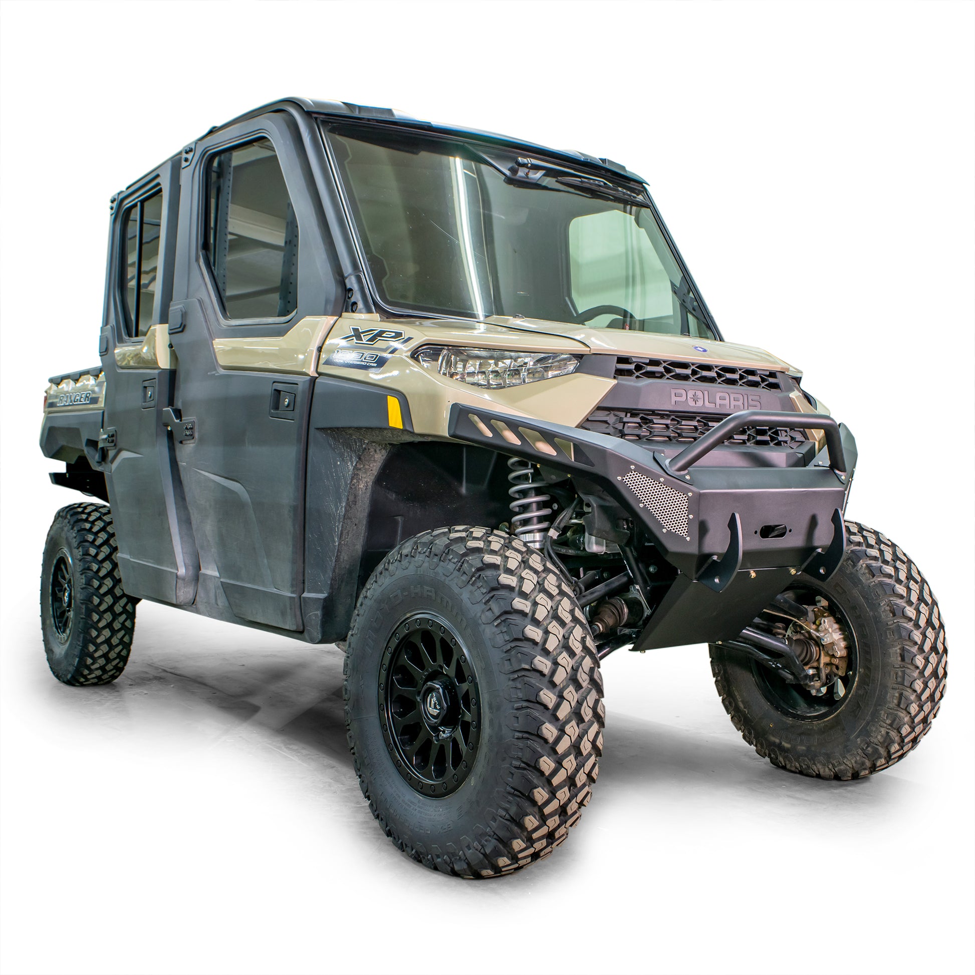DRT Polaris 2019+ Ranger XP 1000 All Models Front Winch Bumper and Skid Plate mounted on machine