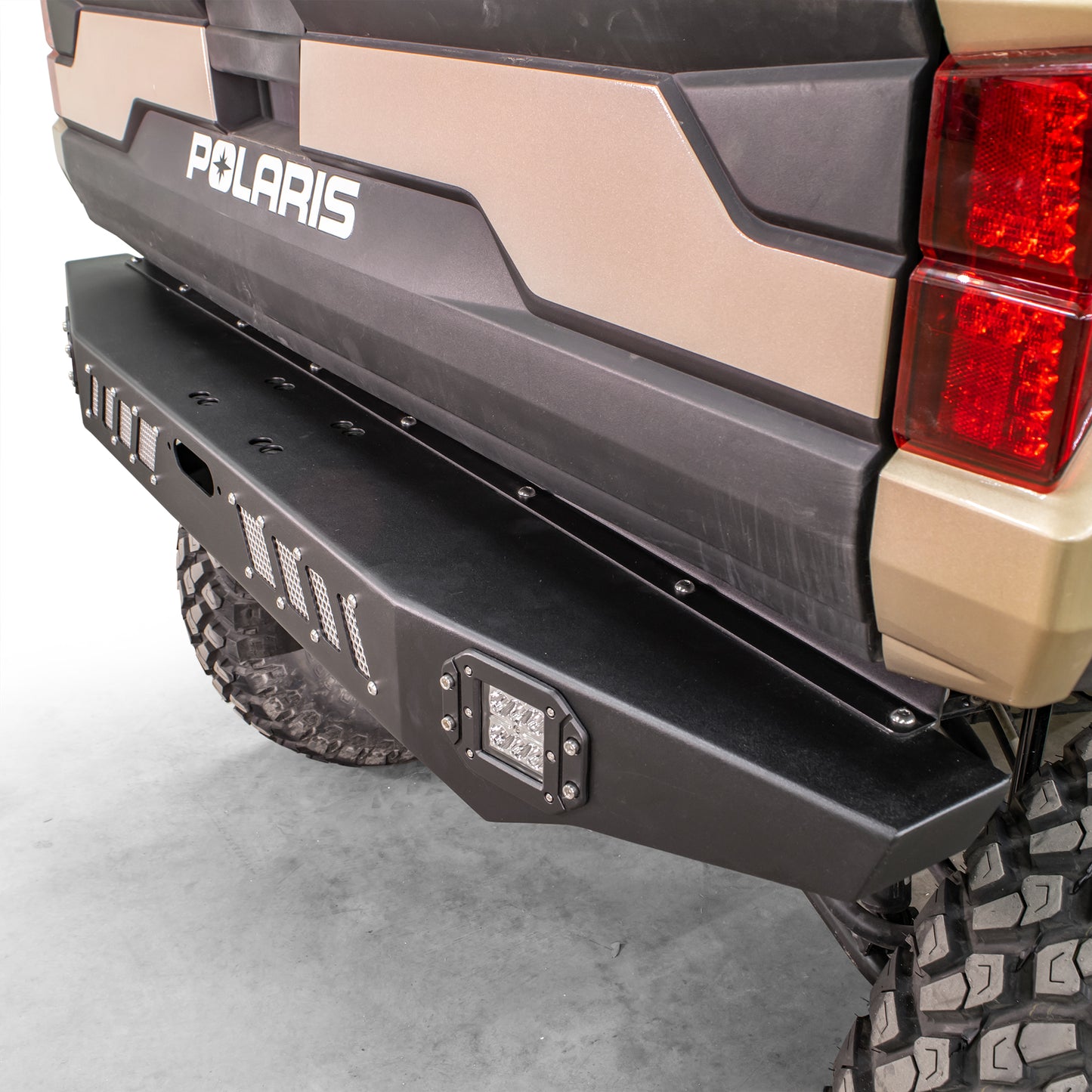 DRT Polaris 2019+ Ranger XP 1000 All Models Rear Winch Bumper with LED on machine front right close