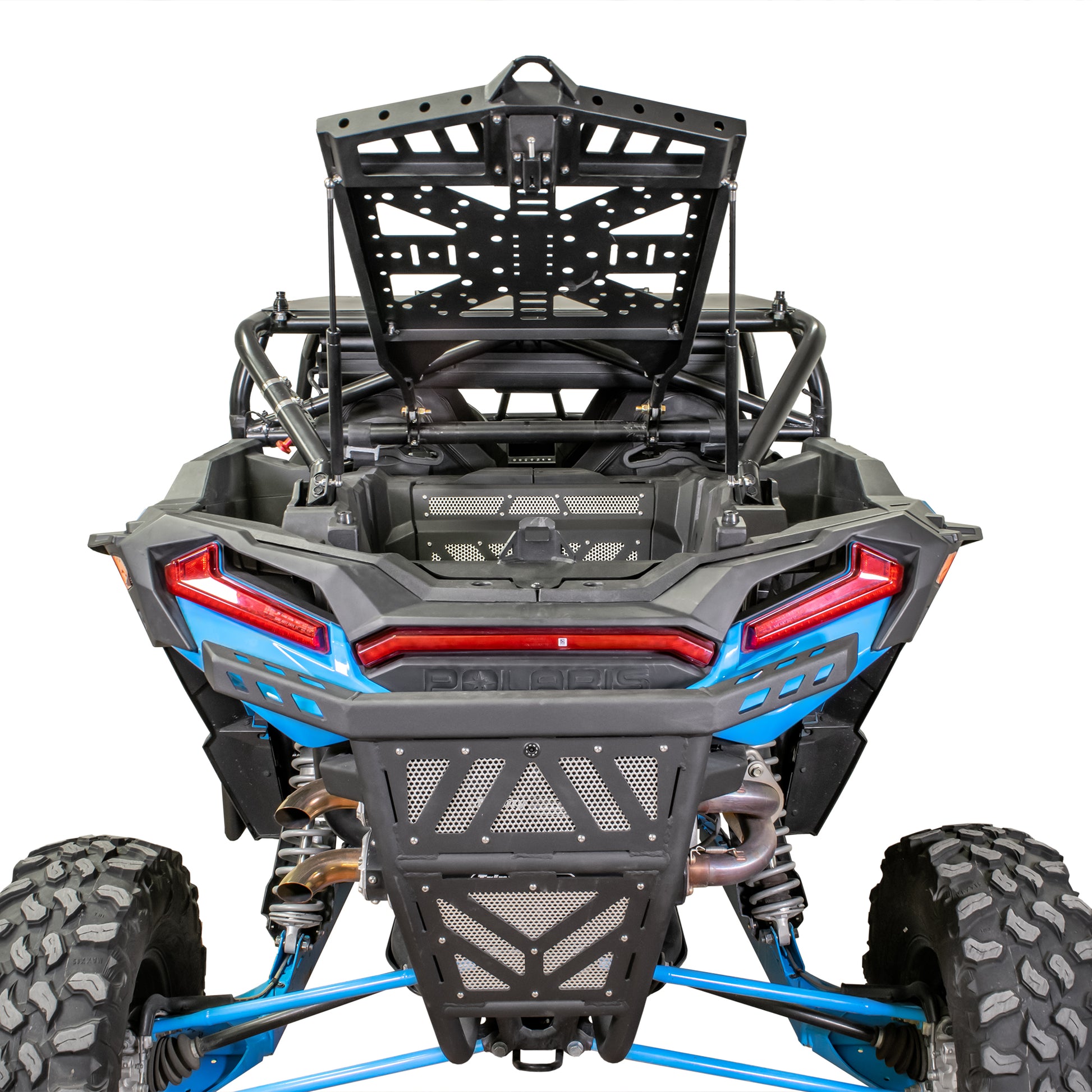 DRT Motorsports RZR 2014+ XP 1000 / XP Turbo / Turbo S Adventure Rack / Tire Carrier Opened Rear View