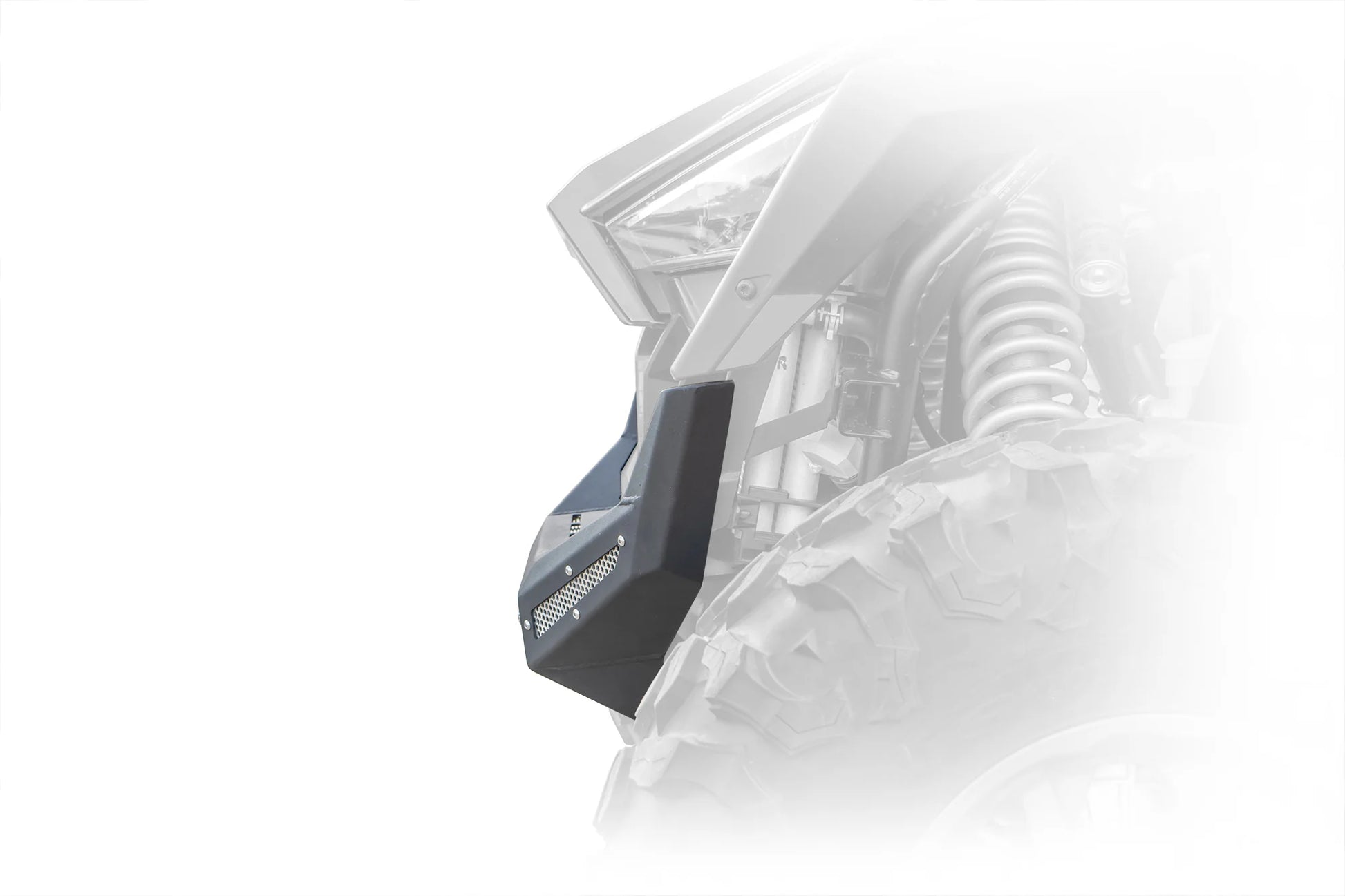 Close-up of a car's front bumper with a clear background