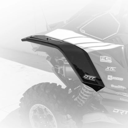 Black fender on an off-road vehicle with visible branding on a white background