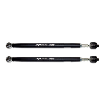 Two black metal shafts with 'DRT Motorsports' branding on a white background