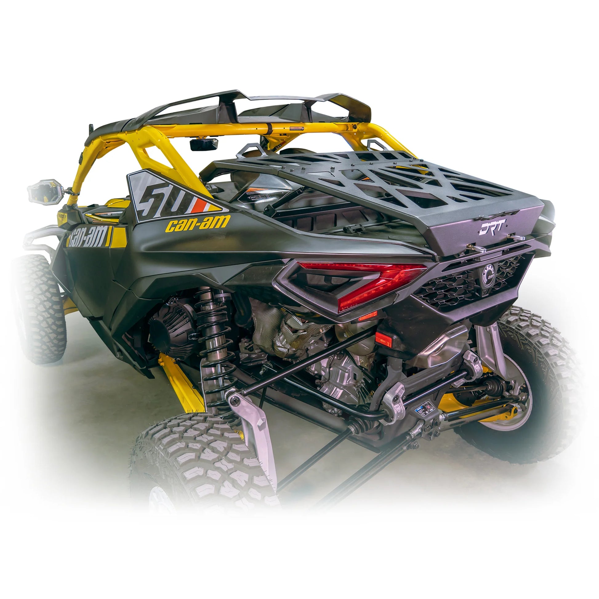 DRT Adventure Rack Spare Tire Cargo Carrier Fits: CAN-AM MAVERICK R 2024+ Closed Side View