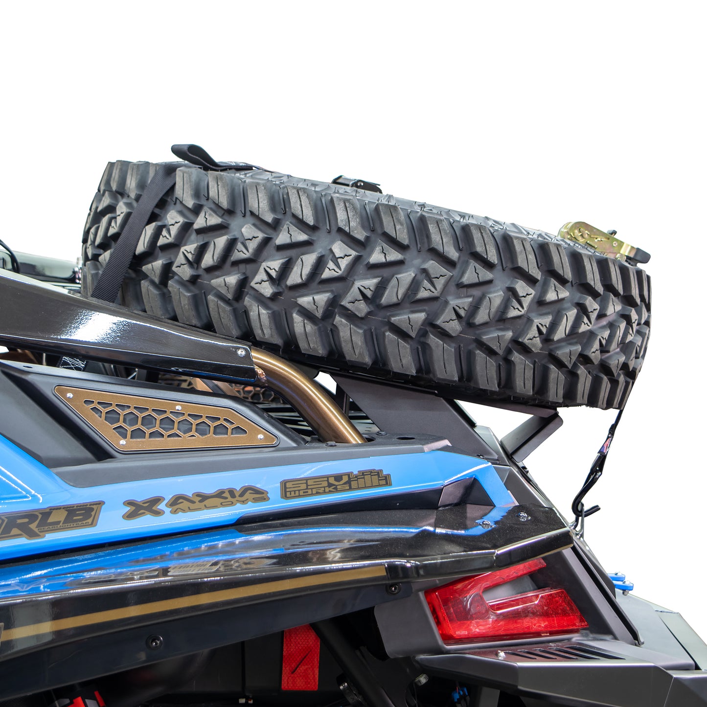 DRT Motorsports RZR Pro R / Turbo R / Pro XP 2022+ Oversize Tire Carrier Mount Accessory with oversize spare mounted