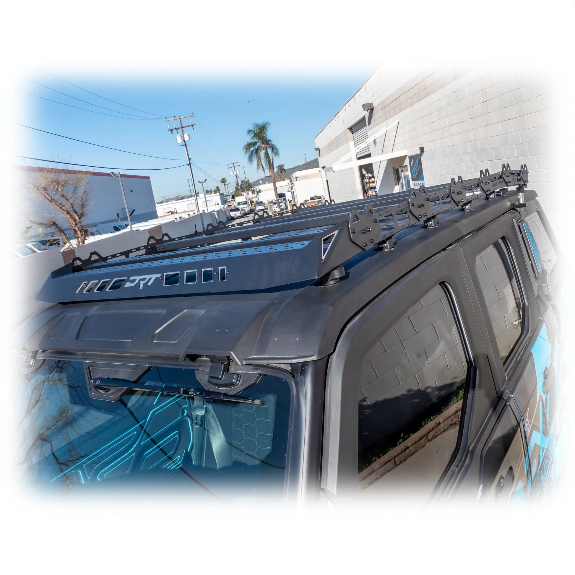 Car with a roof rack in an outdoor setting