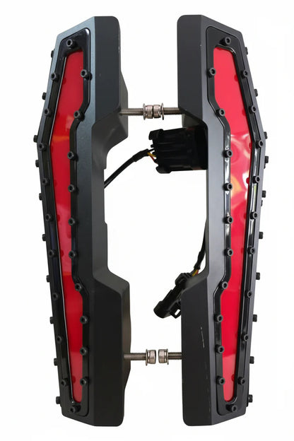 Black and red mechanical device on a white background