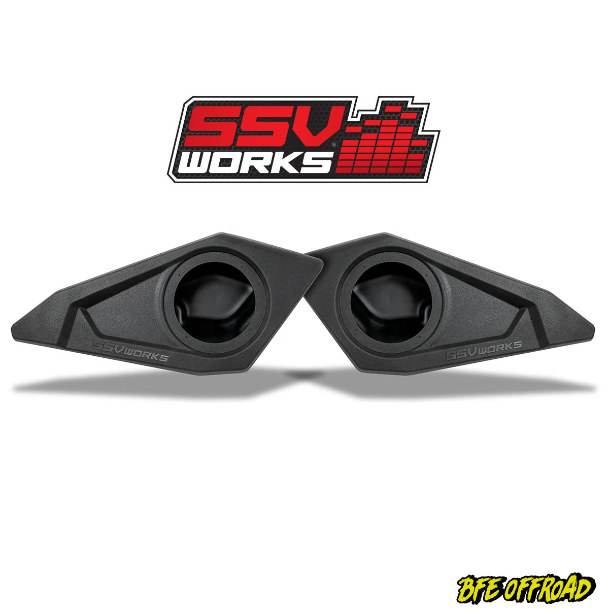 UTV speaker pods on white background with "SSV Branding" 