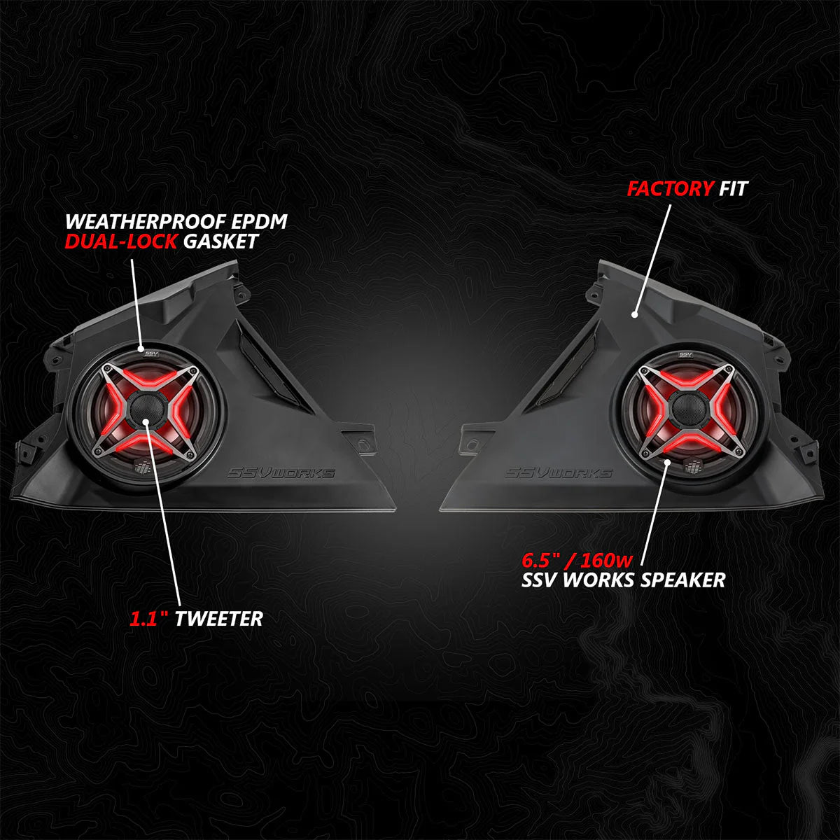 SSV Works speaker with labeled components on a dark background