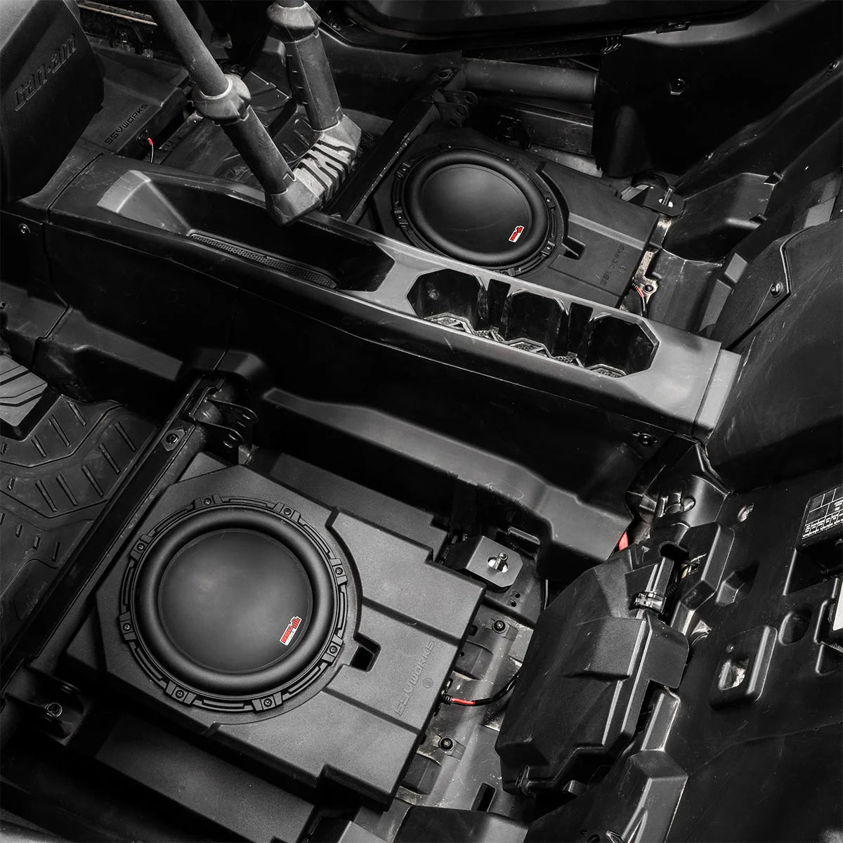 UTV Subwoofer Kit installed on dark background