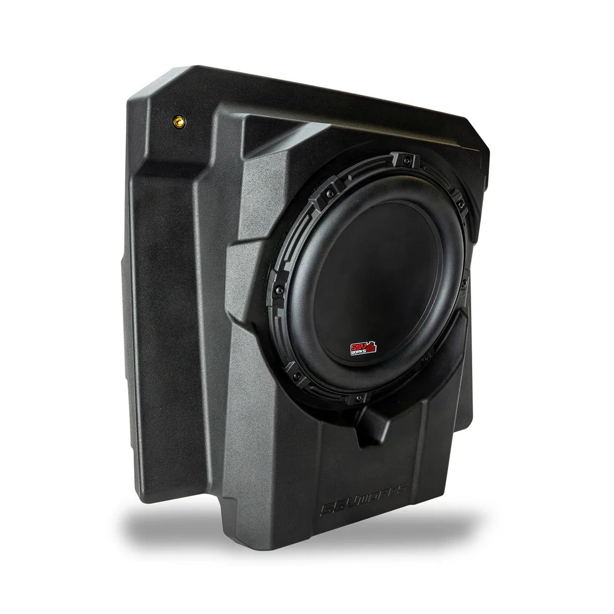 Black car subwoofer enclosure on a white background