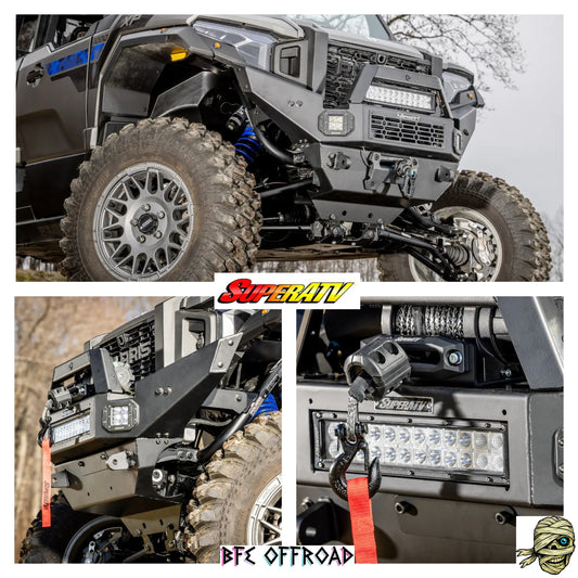 Collage of off-road vehicle with SuperATV and BFe Offroad branding.