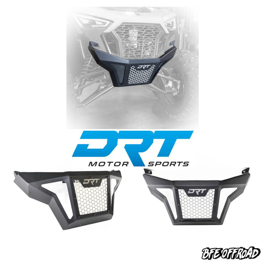 Motorcycle grille with DRT Motor Sports branding on a white background