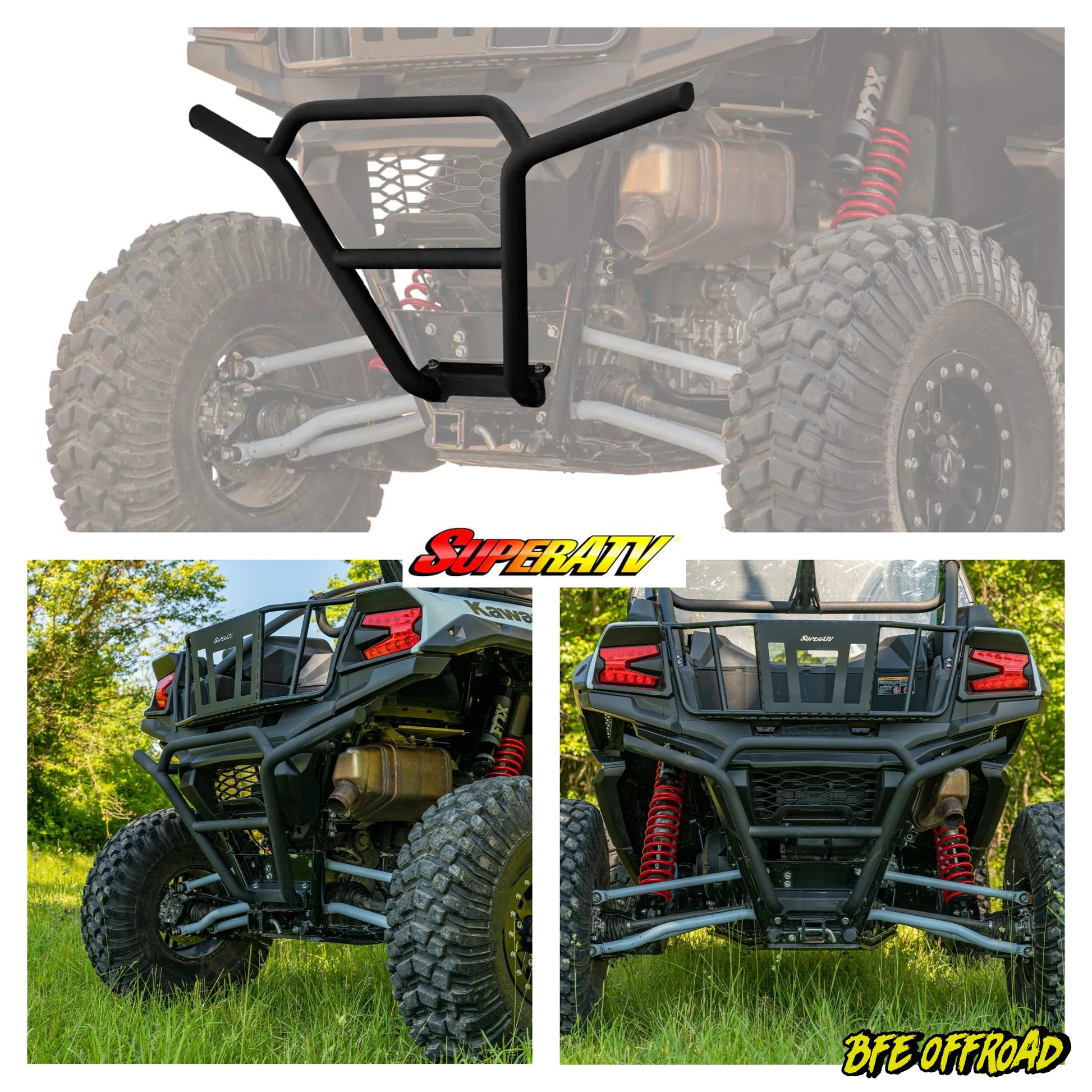 BFE Offroad bumper for SuperATV UTV with product and vehicle images.