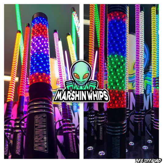 Marshin Whips BIG MOE'S RGB LED FAT WHIPS MAGNETIC MOUNT UTV SXS - PAIR