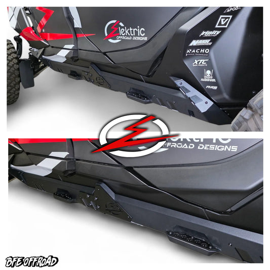 Close-up of a vehicle bumper with 'Elektric Offroad Designs' branding on a white background.