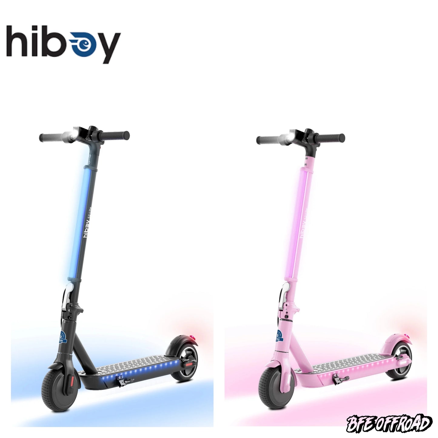 Two electric scooters, one black and one pink, with 'hiboy' branding on a white background.