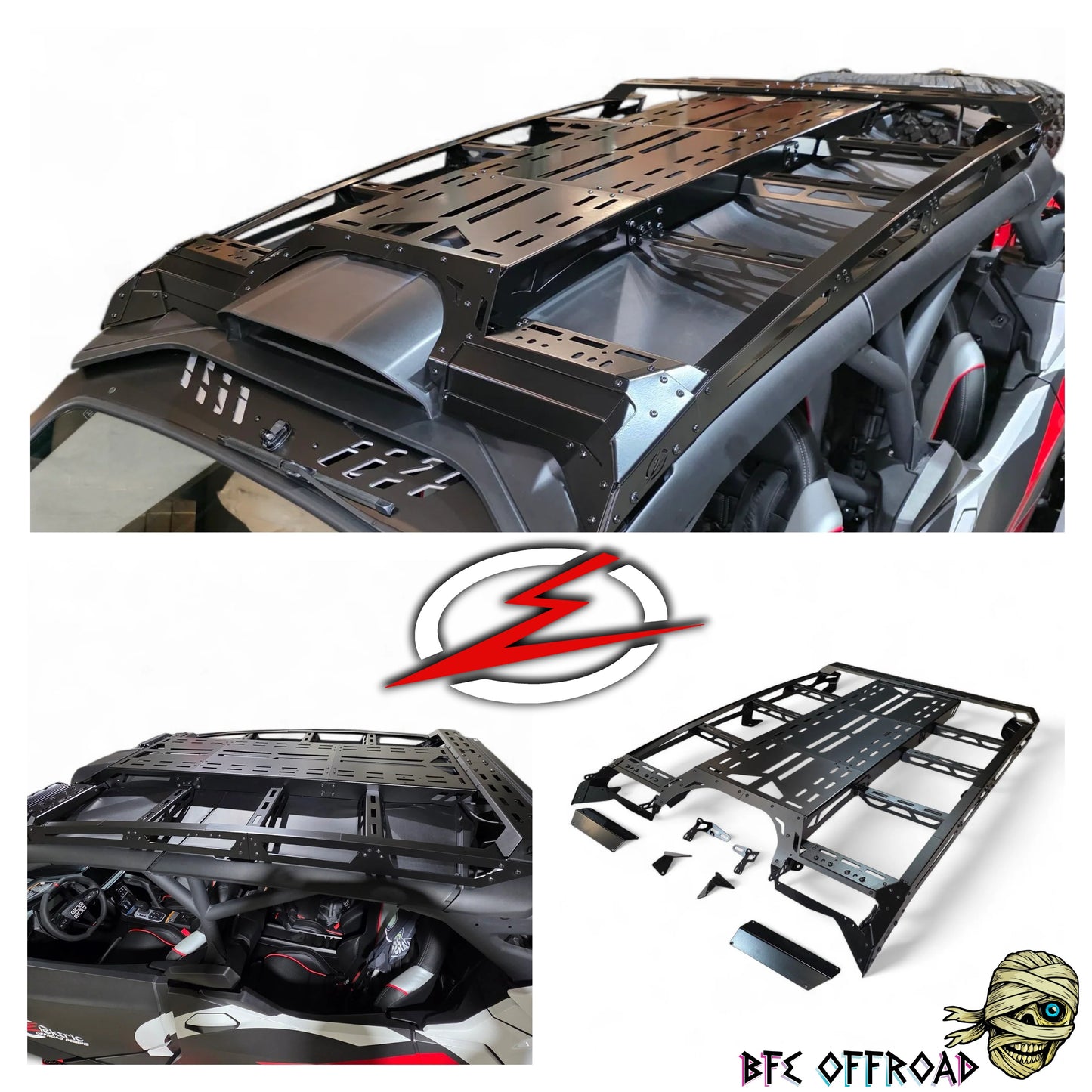 Car roof rack system with BFE Offroad branding on a white background
