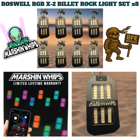 MARSHIN WHIPS ROSWELL X-2 BILLET RGB ROCKLIGHTS KIT (8) PC W HARNESS