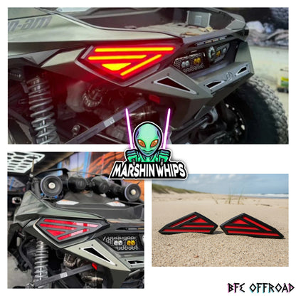 Collage of off-road vehicle parts with Marshin Whips logo and BFE Offroad branding.